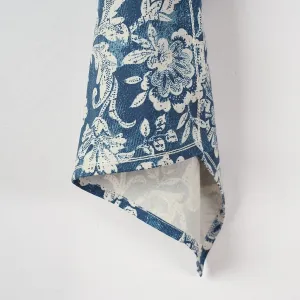 DOMINOTERIE Indigo Blue Printed Kitchen Towel, bold floral pattern, 100% cotton, size 20"X28"