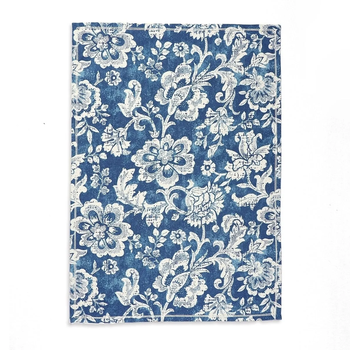 DOMINOTERIE Indigo Blue Printed Kitchen Towel, bold floral pattern, 100% cotton, size 20"X28"