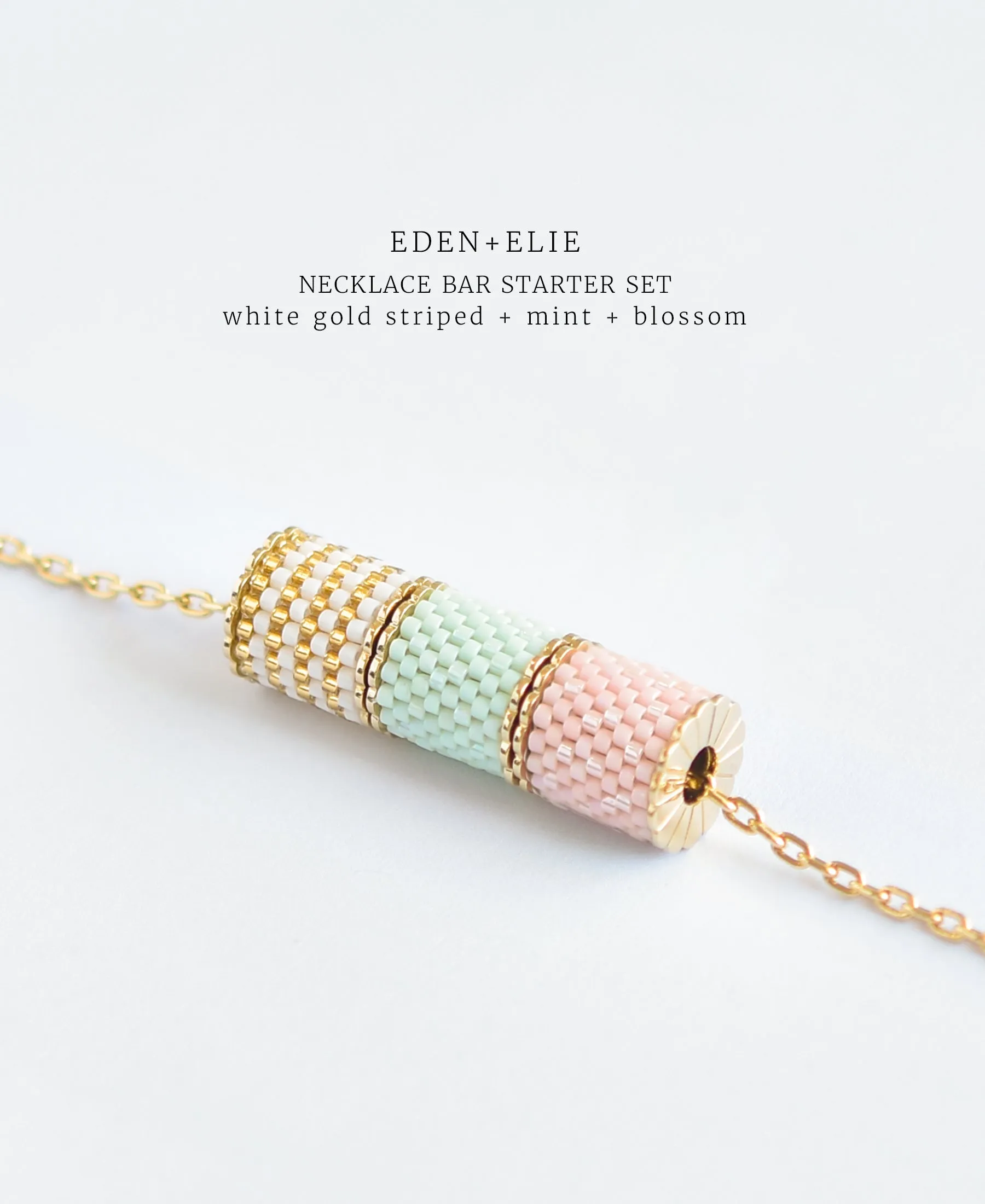 EDEN   ELIE Necklace Bar 3 bead starter set - blossom   mint   white gold striped