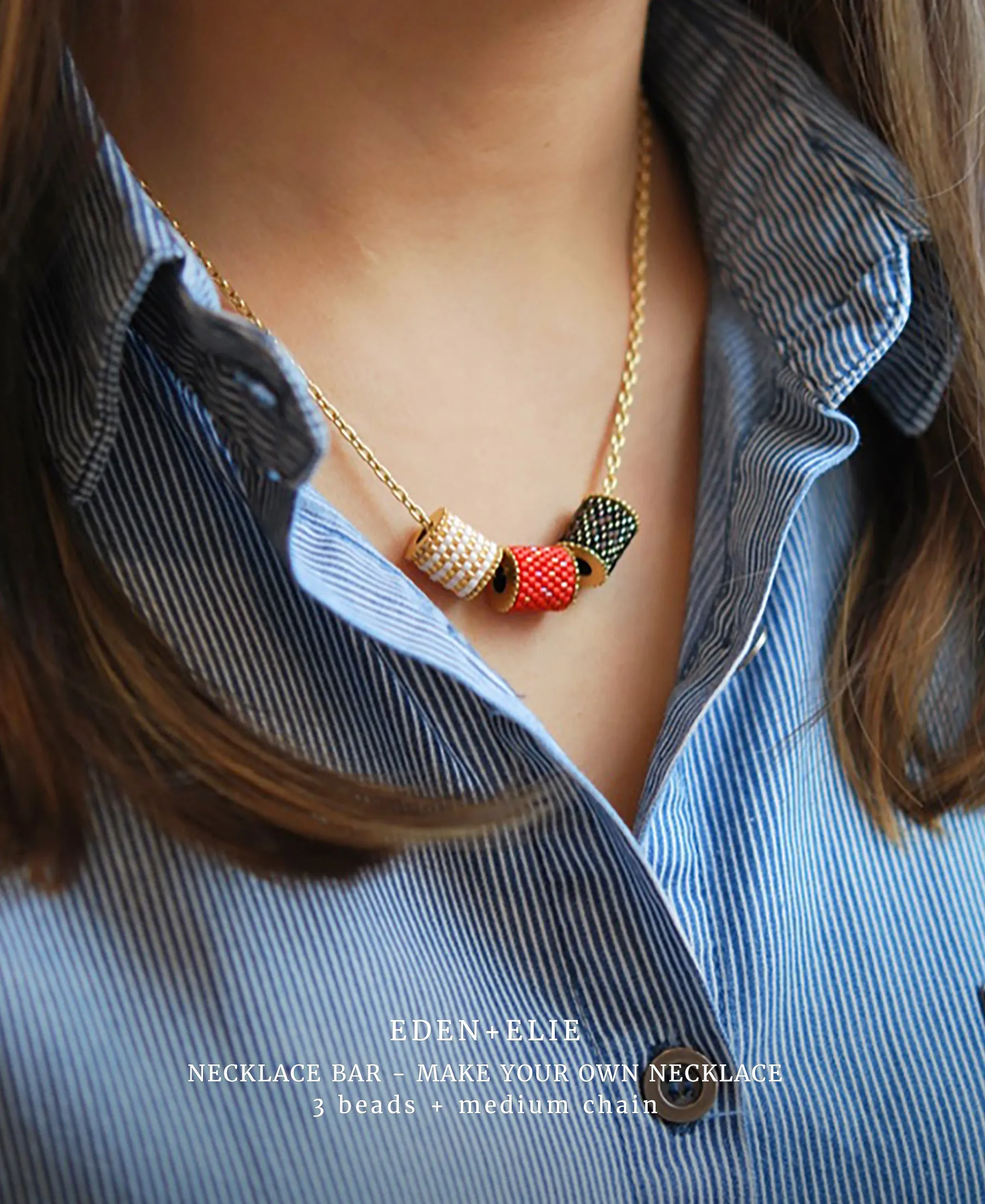 EDEN   ELIE Necklace Bar 3 bead starter set - blossom   mint   white gold striped