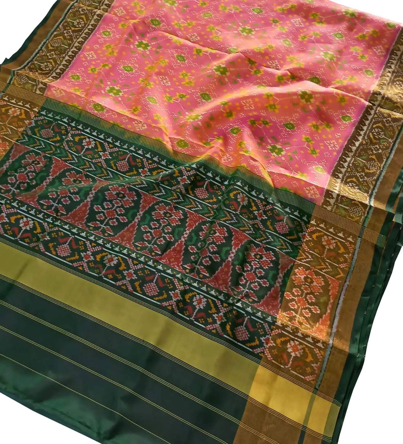 Elegant Pink Handloom Patola Silk Saree: Single Ikat Perfection