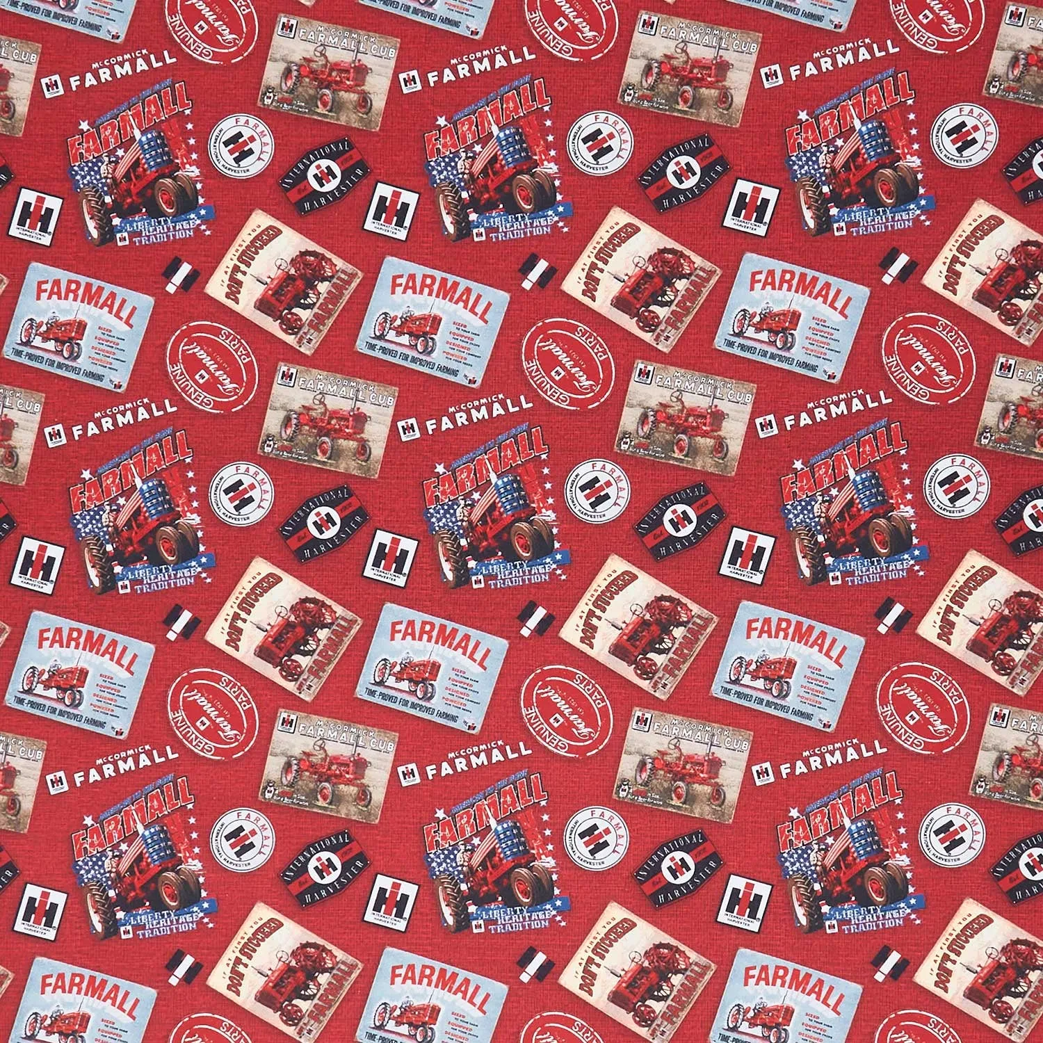 Farmall - Patriotic Tossed Logos Red Yardage