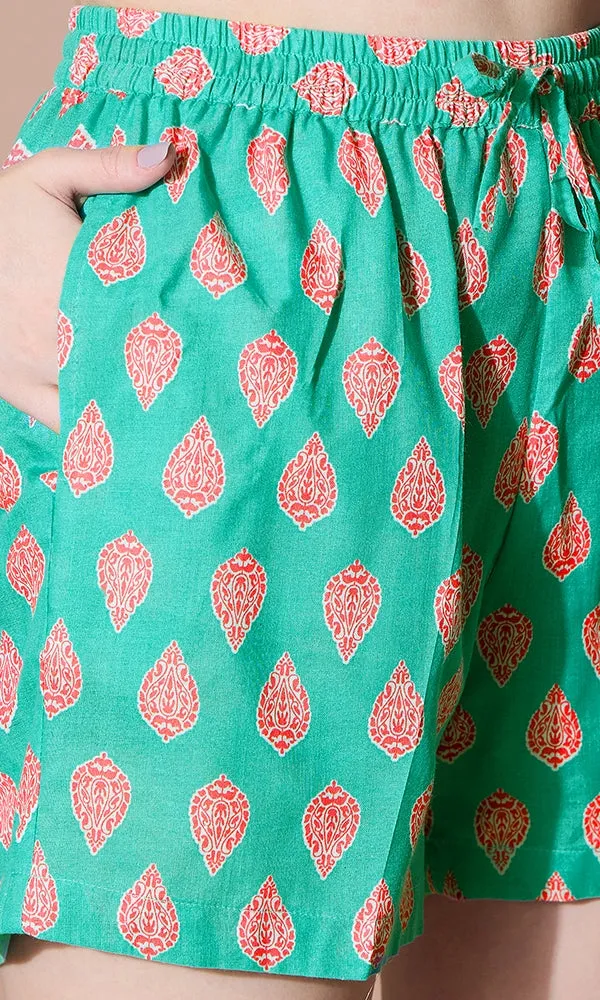 FLORAL PRINTED COTTON SHORT DRESS FOR WOMEN