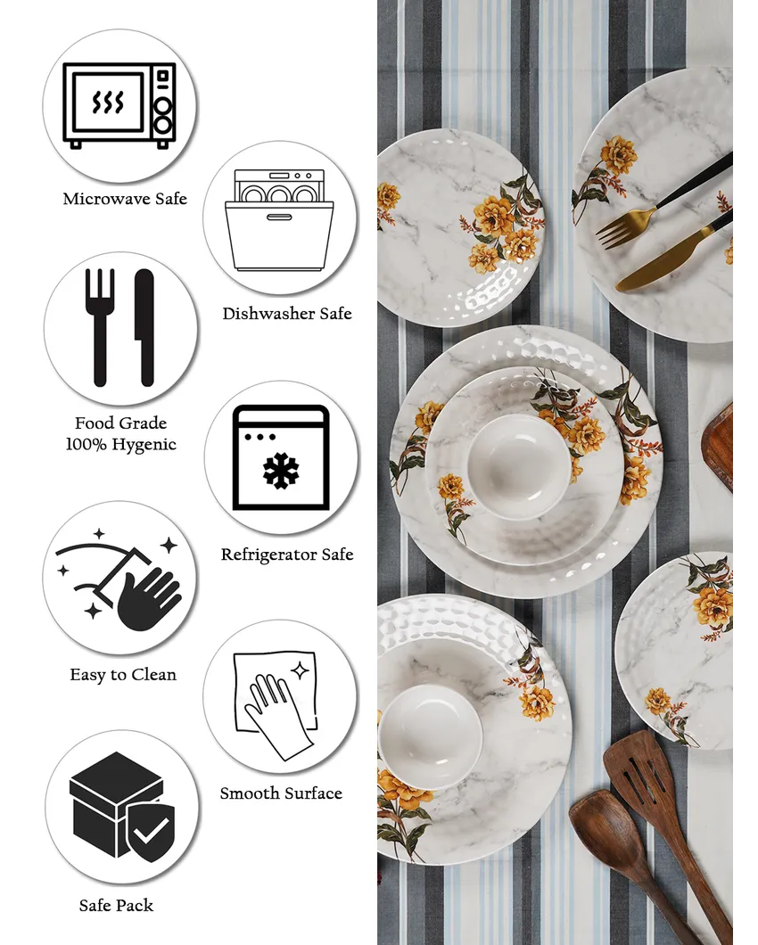 Floral Printed Double Coating Melamine Dinner | Pack of 18pcs