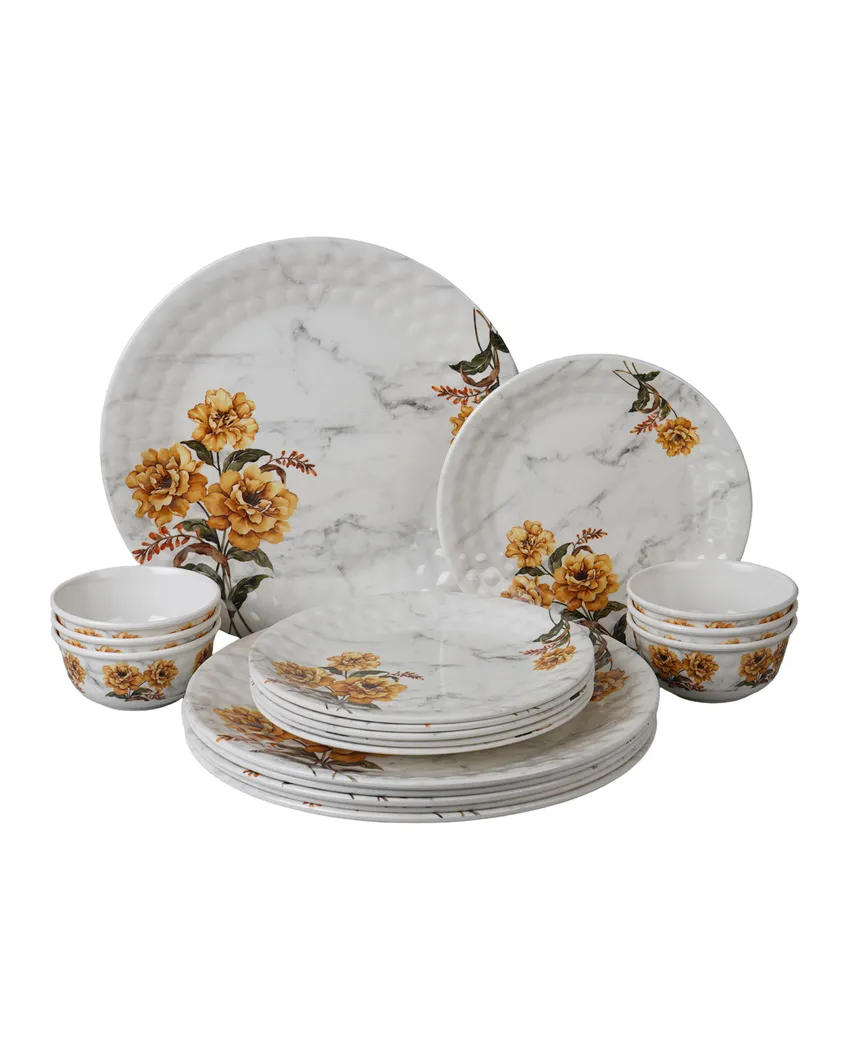 Floral Printed Double Coating Melamine Dinner | Pack of 18pcs