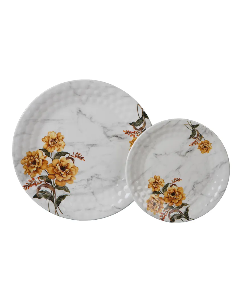 Floral Printed Double Coating Melamine Dinner | Pack of 18pcs