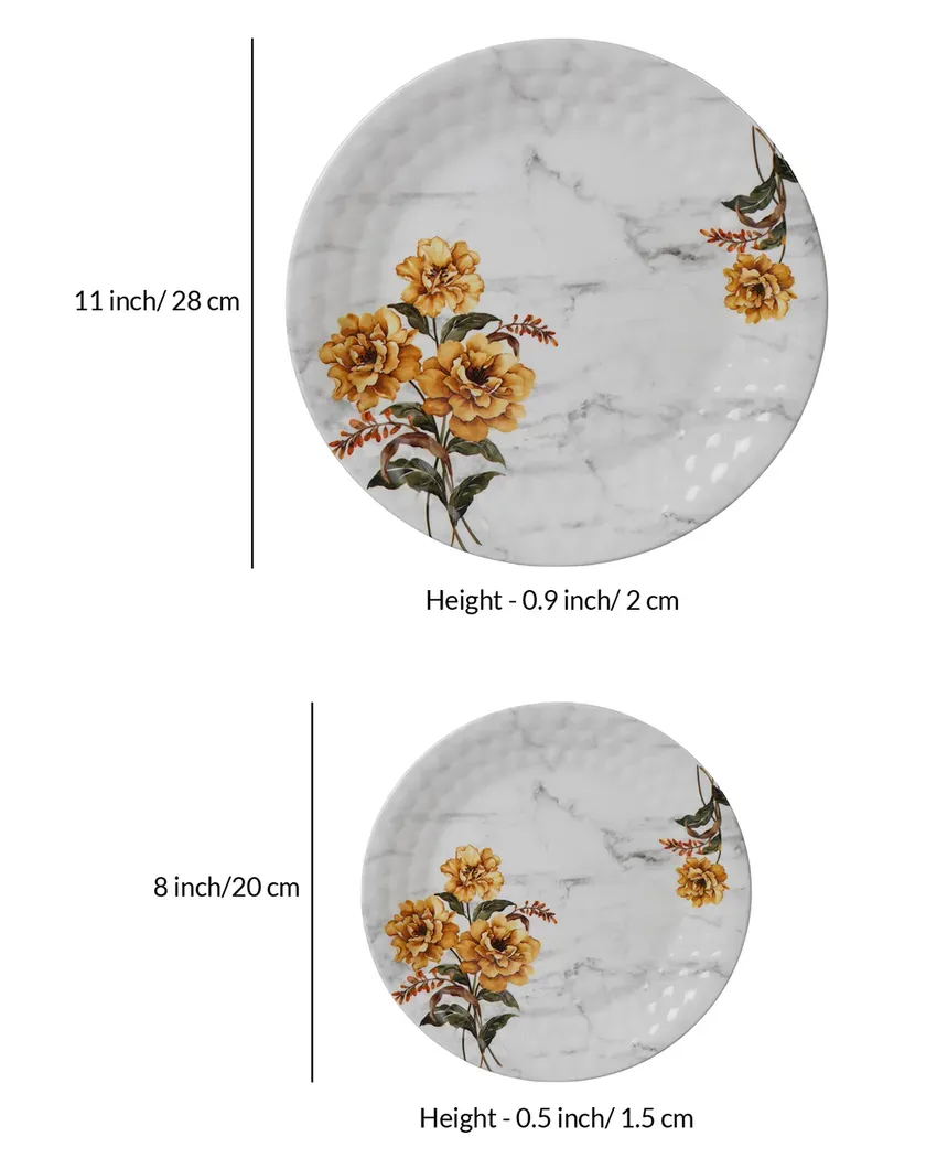 Floral Printed Double Coating Melamine Dinner | Pack of 18pcs