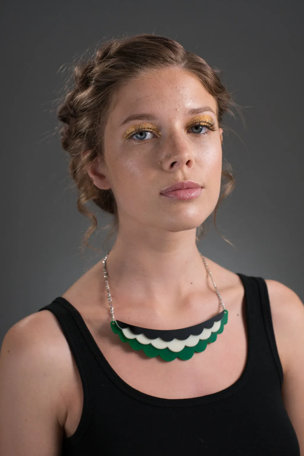 Frilled Necklace - Green, Black and Ivory