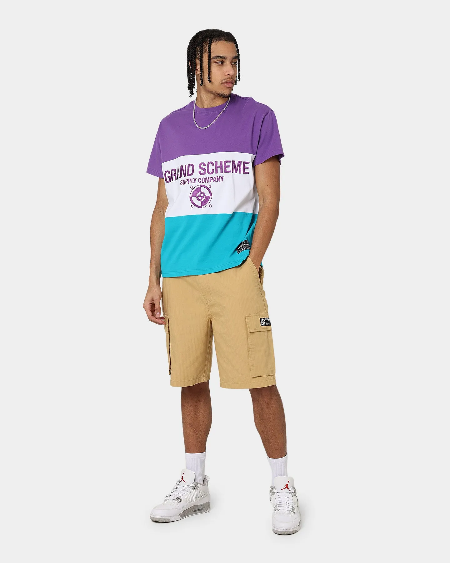 Grand Scheme Colour Block T-Shirt Purple/White/Blue