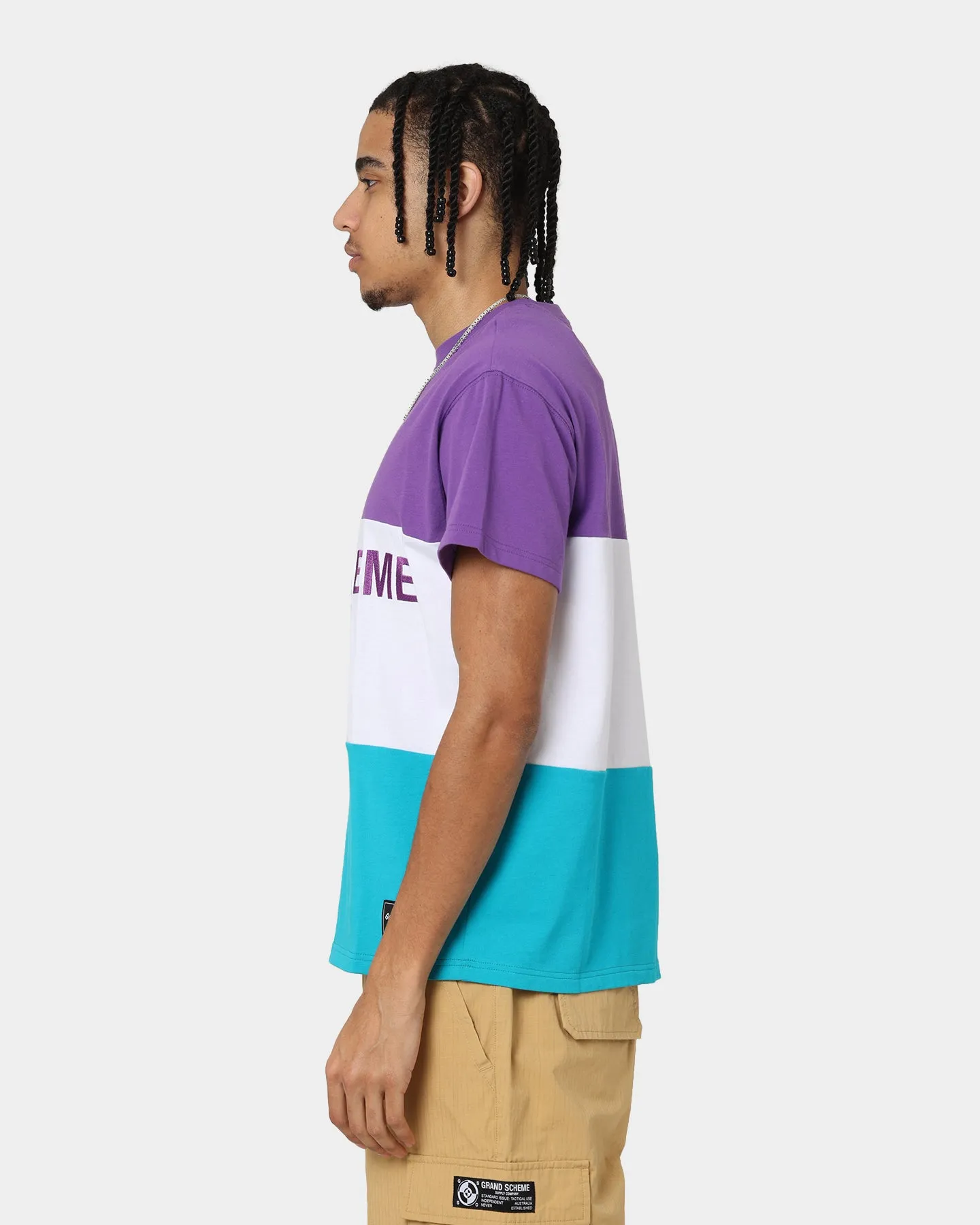 Grand Scheme Colour Block T-Shirt Purple/White/Blue