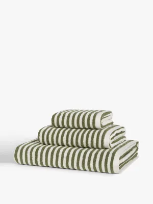 Green and white striped bath towel