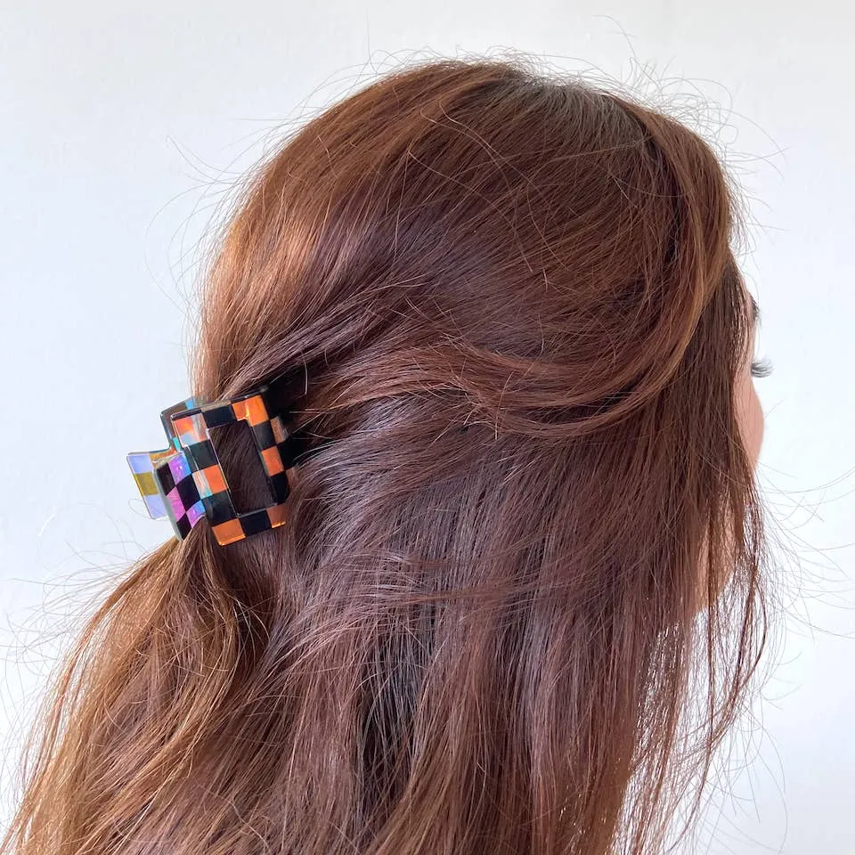 Hair Claw Clips: Checkered Iridescent