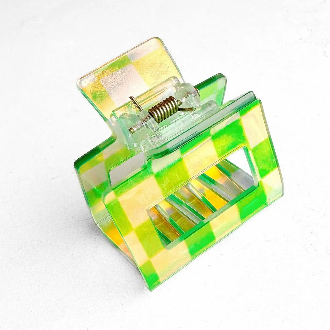 Hair Claw Clips: Checkered Iridescent