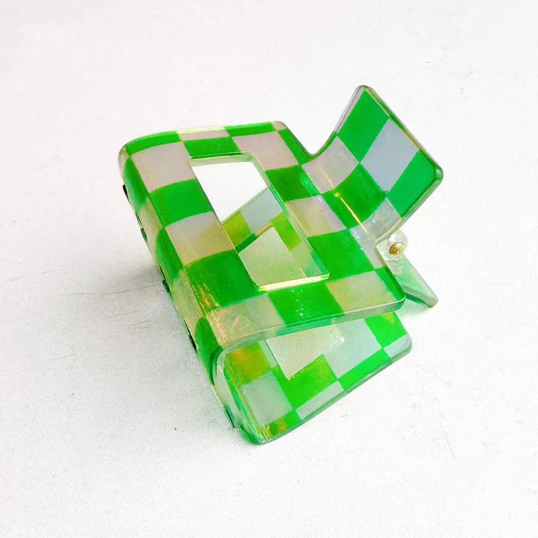 Hair Claw Clips: Checkered Iridescent