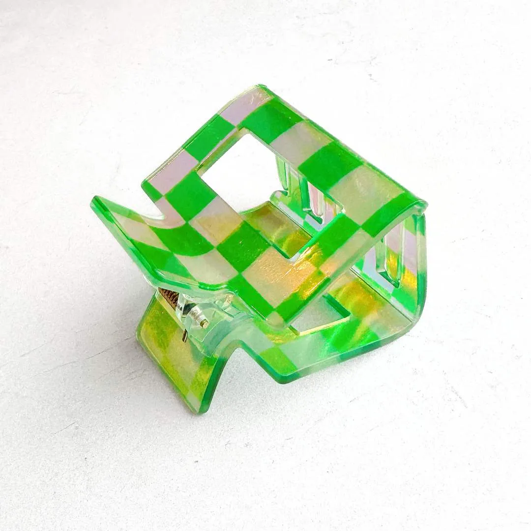Hair Claw Clips: Checkered Iridescent