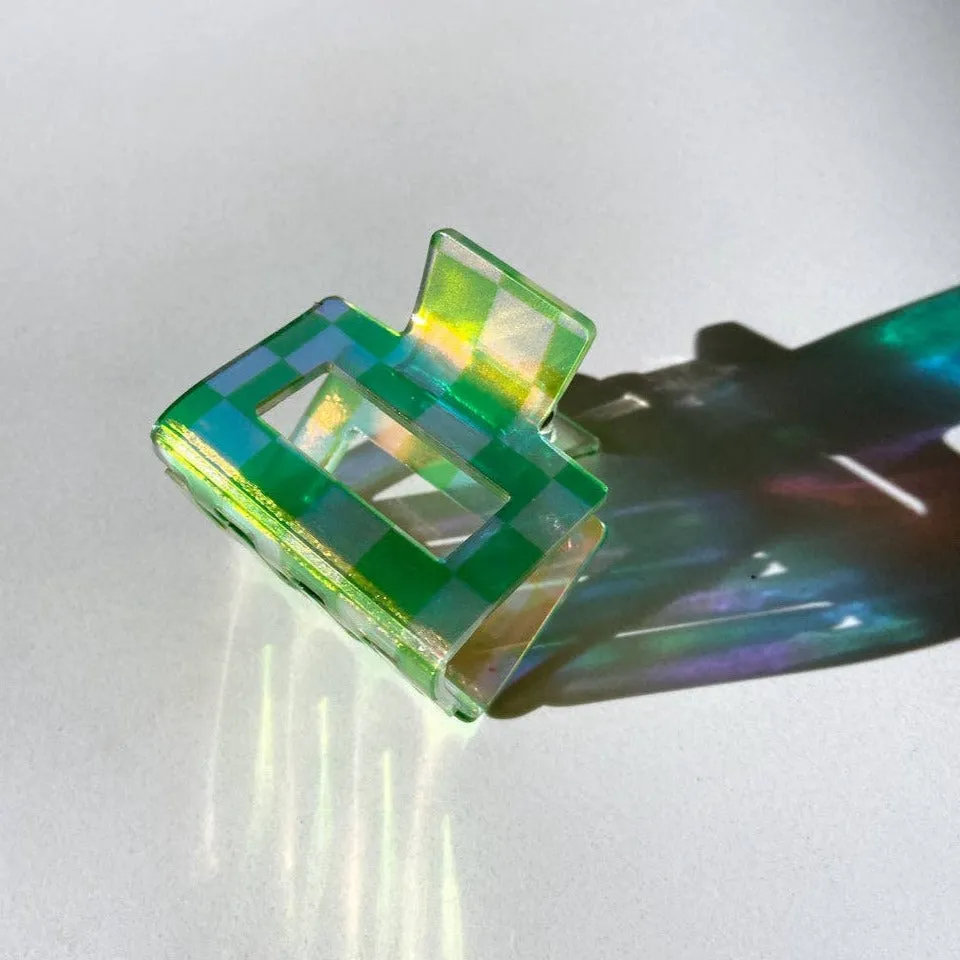 Hair Claw Clips: Checkered Iridescent