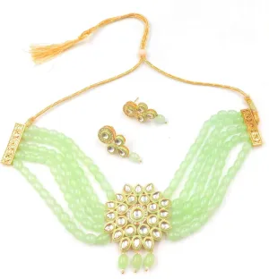 Handmade golden meenakari kundan chokar light green color jewellery set
