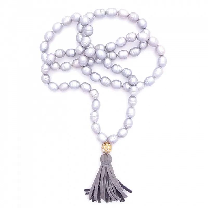 Knotted Pearls and Tassel Necklace