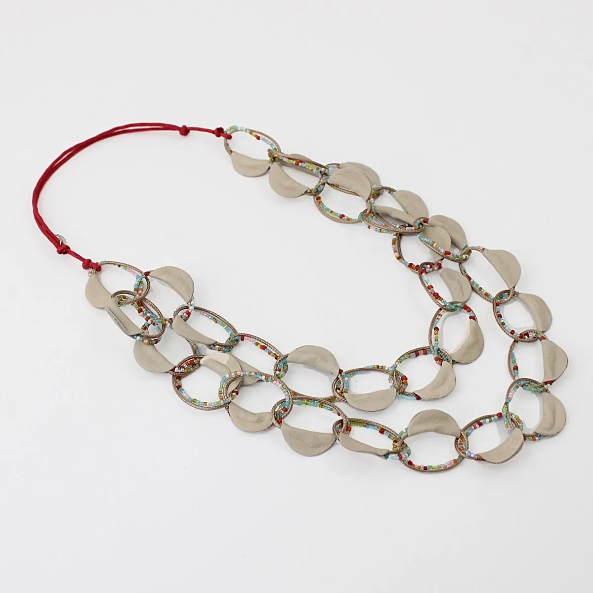 Leather Double Strand Gemma Necklace in Ivory