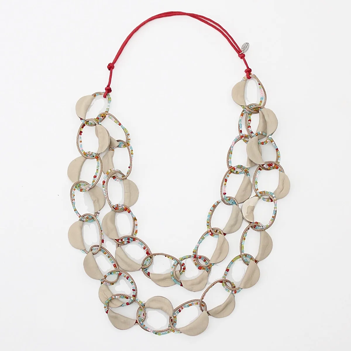 Leather Double Strand Gemma Necklace in Ivory