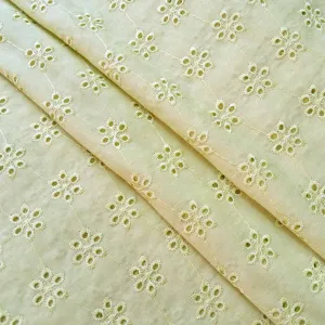 Lemon Yellow Motifs Embroidered Cotton Heavy Hakoba Fabric