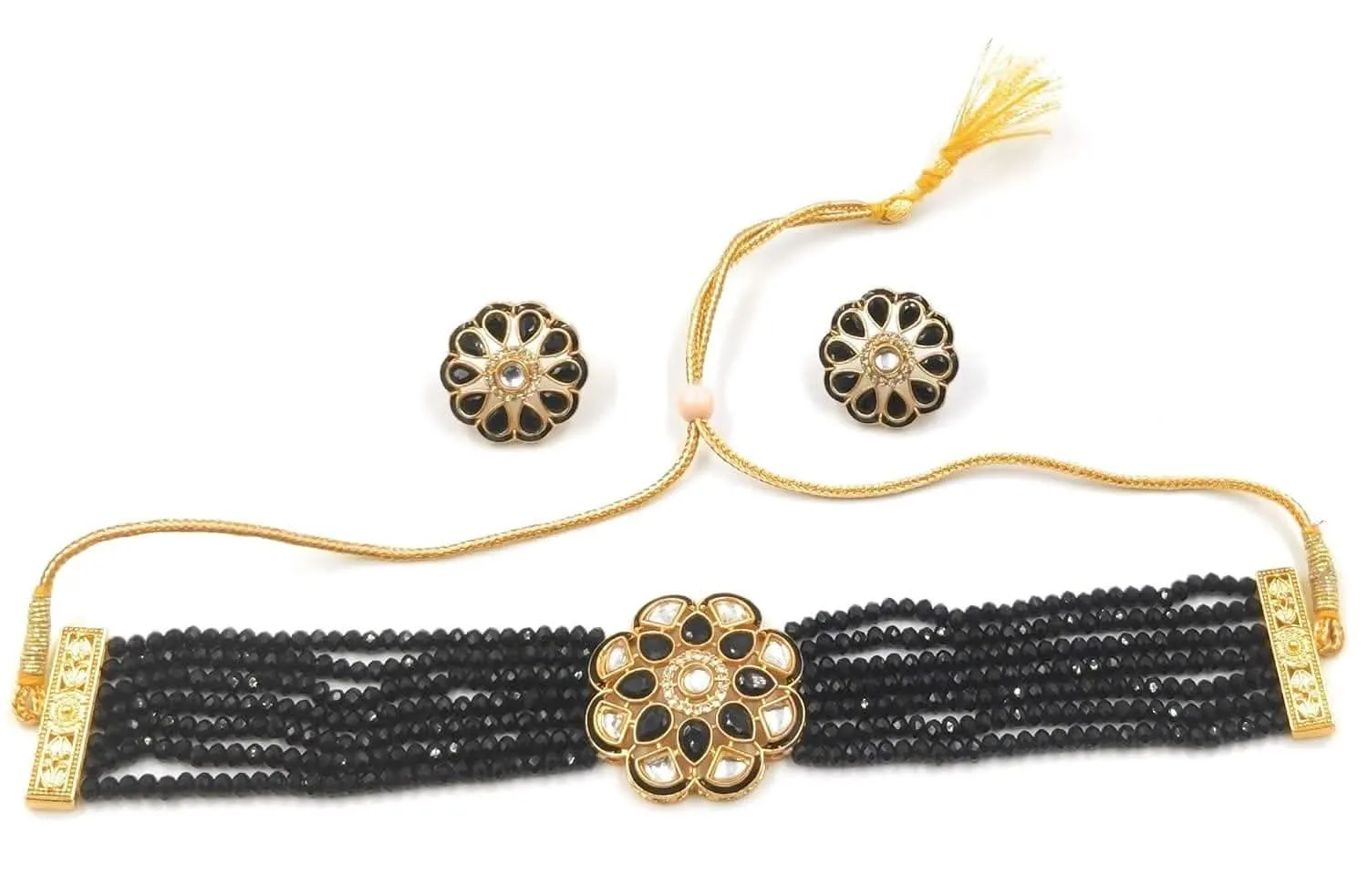 Meenakari ad kundan chokar royal black color necklace with earrings