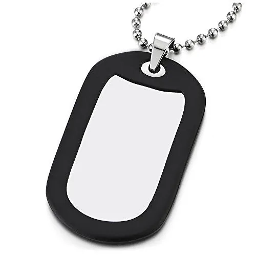 Men Stainless Steel Military Army Dog Tag with Black Silicone Pendant Necklace, 30 inches Ball Chain