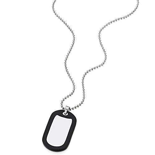 Men Stainless Steel Military Army Dog Tag with Black Silicone Pendant Necklace, 30 inches Ball Chain