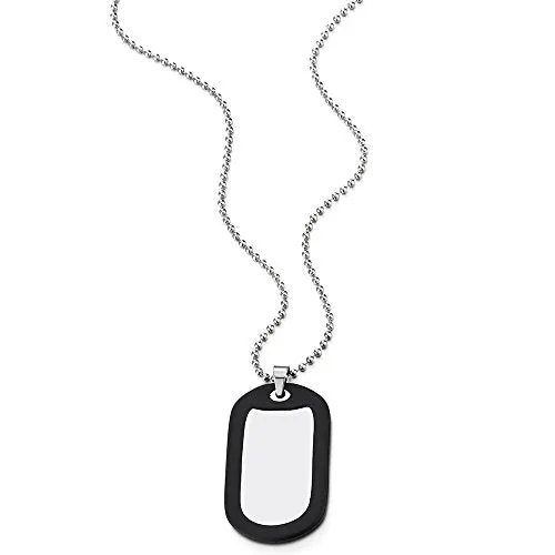 Men Stainless Steel Military Army Dog Tag with Black Silicone Pendant Necklace, 30 inches Ball Chain