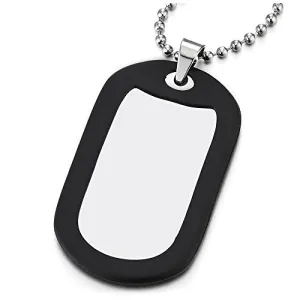 Men Stainless Steel Military Army Dog Tag with Black Silicone Pendant Necklace, 30 inches Ball Chain