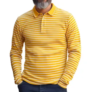 Men's Stylish Striped Long Sleeve POLO Shirt 86477893F