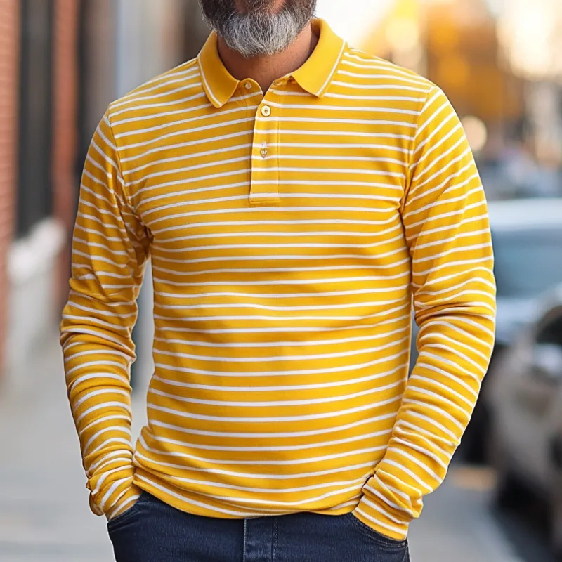 Men's Stylish Striped Long Sleeve POLO Shirt 86477893F