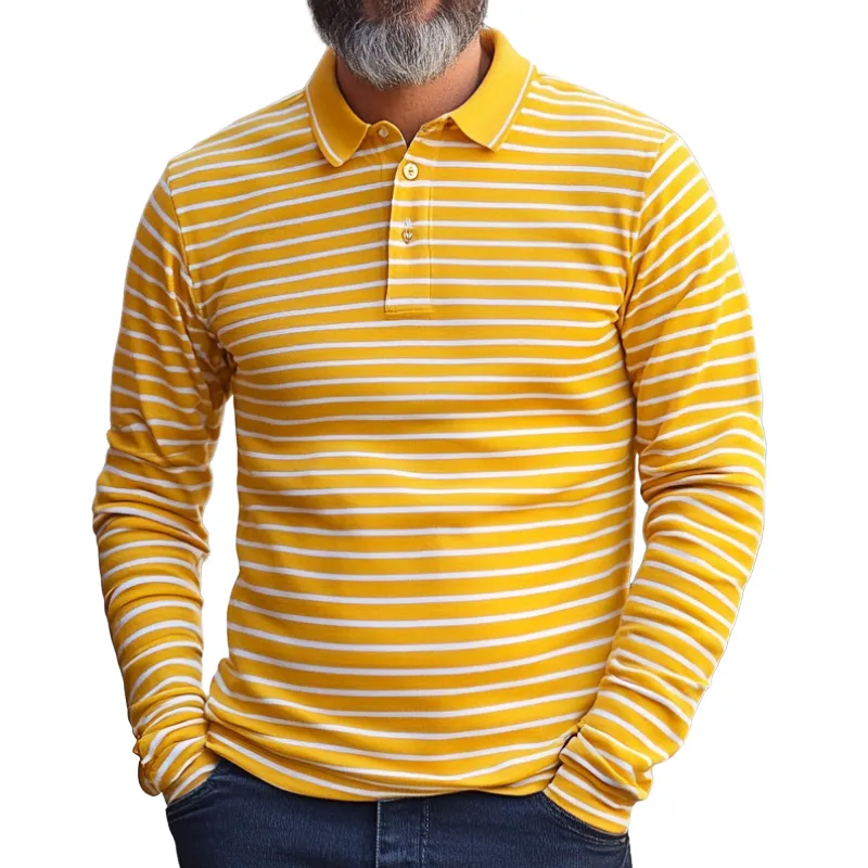 Men's Stylish Striped Long Sleeve POLO Shirt 86477893F