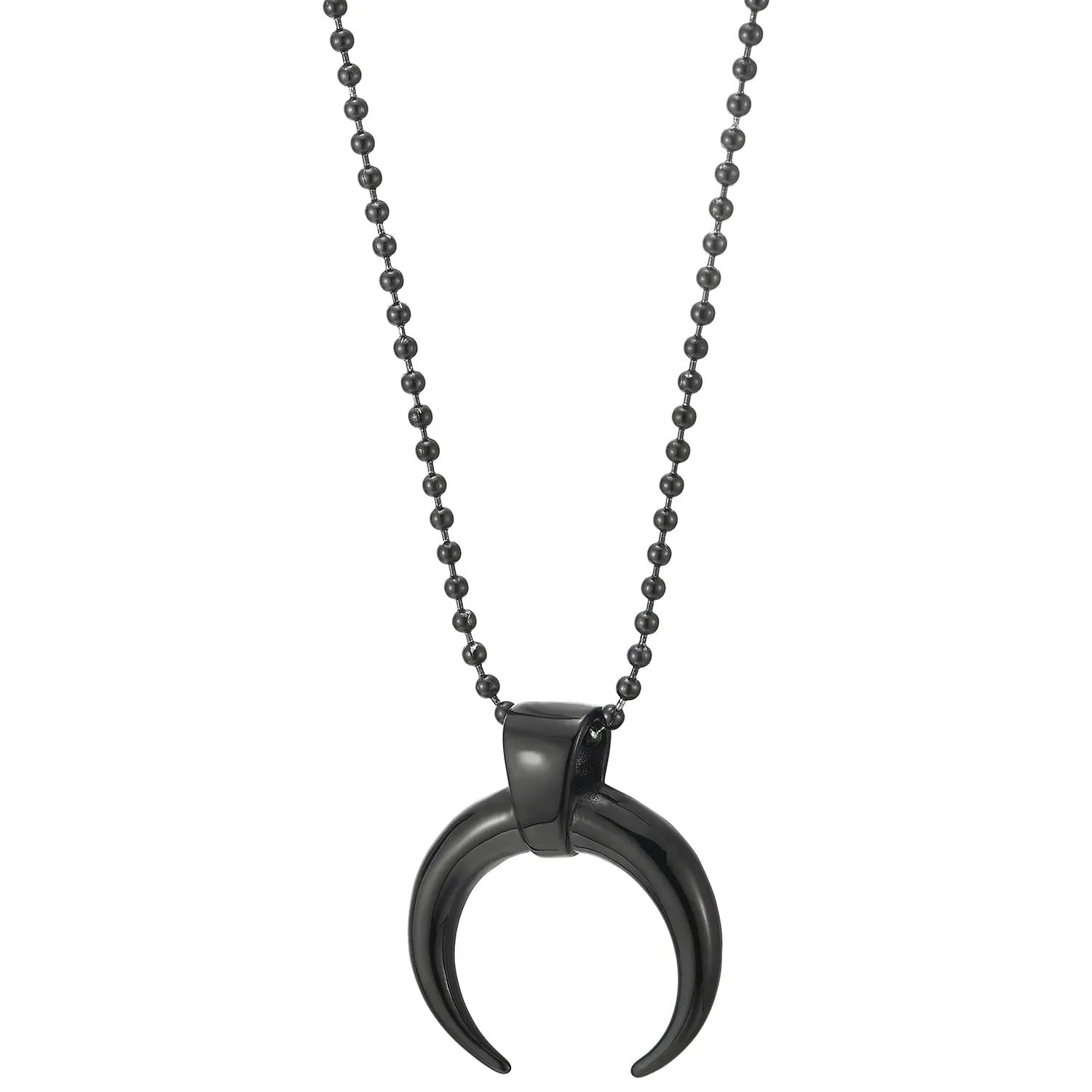 Mens Women Steel Black Spiked Crescent Moon Half Hook Pendant Necklace, 23.6 in Ball Chain