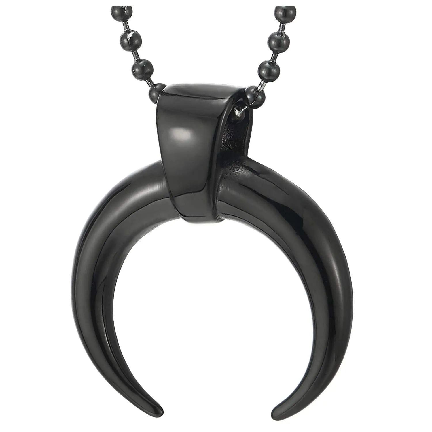 Mens Women Steel Black Spiked Crescent Moon Half Hook Pendant Necklace, 23.6 in Ball Chain