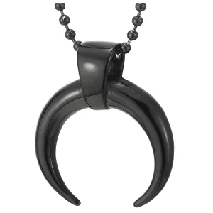 Mens Women Steel Black Spiked Crescent Moon Half Hook Pendant Necklace, 23.6 in Ball Chain