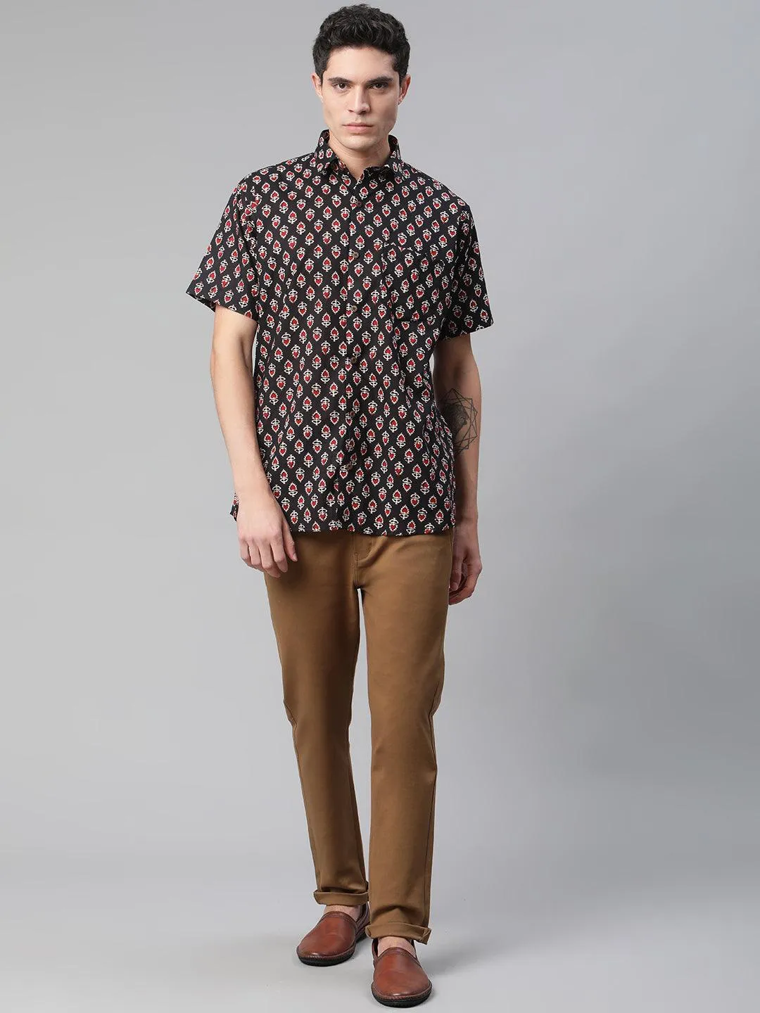 Millennial Men Black & Red Cotton  Half Sleeve Shirt for Men-MMH0167
