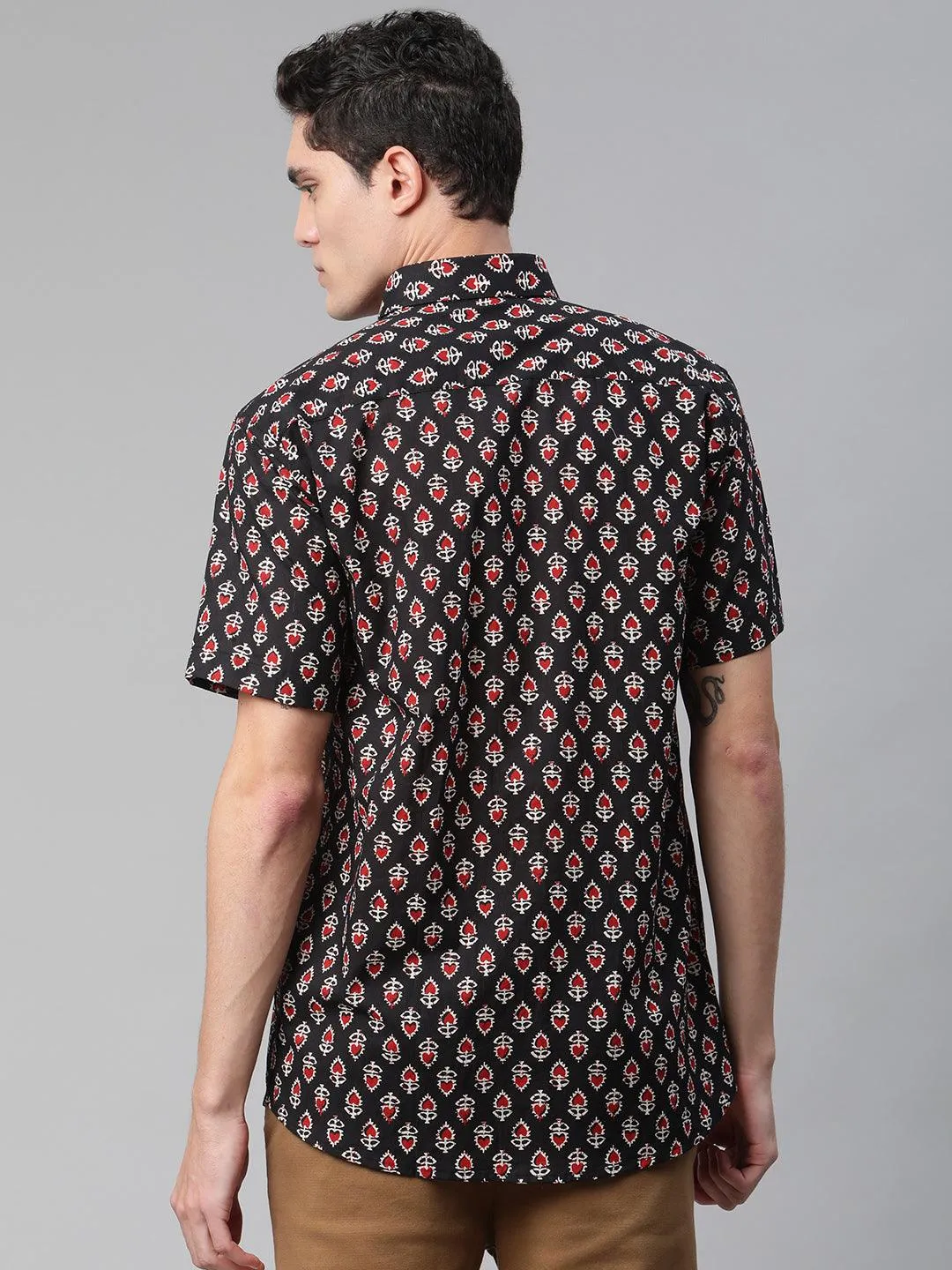 Millennial Men Black & Red Cotton  Half Sleeve Shirt for Men-MMH0167