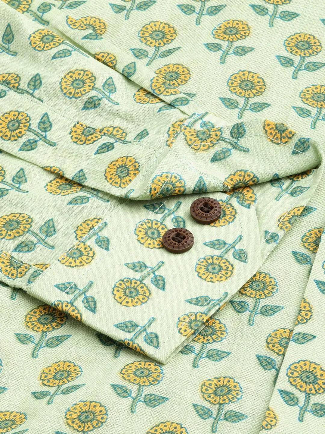 Millennial Men Light Green & Yellow Cotton  Full Sleeve  Shirt for Men-MMF0269