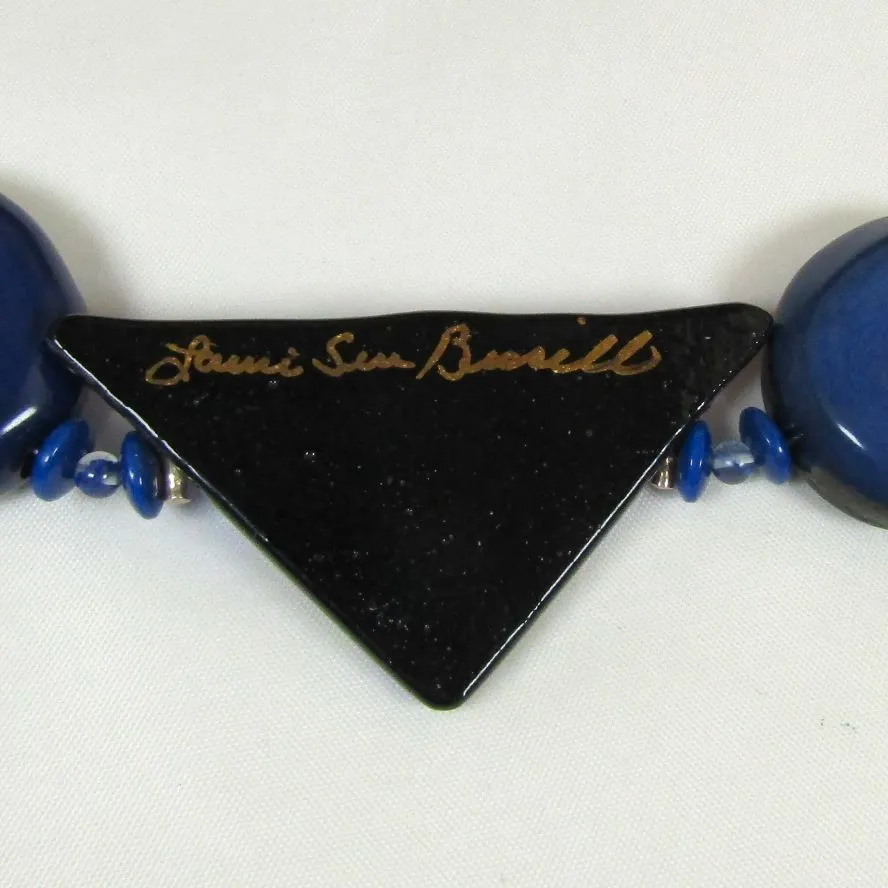 Navy Blue Tagua Nut & Handmade Bead Necklace