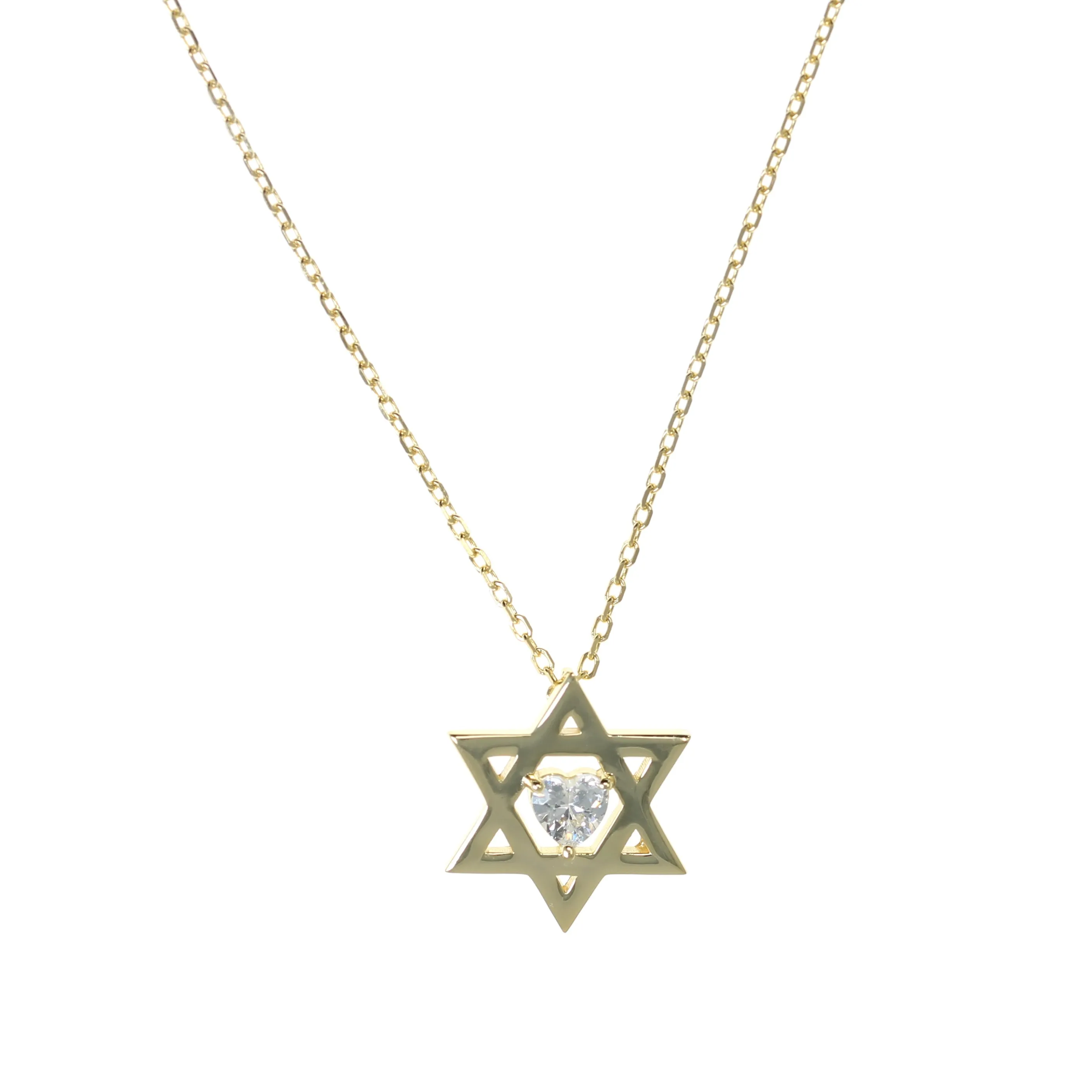 NF-305/G - Chain Necklace with Star of David and a Heart