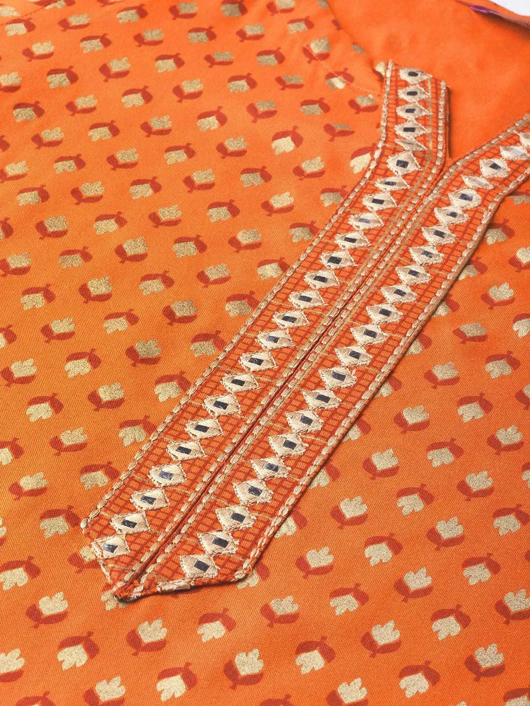 Orange Printed Rayon Straight Kurta With Palazzos