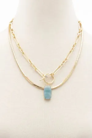 Oval Stone Toggle Clasp Layered Necklace