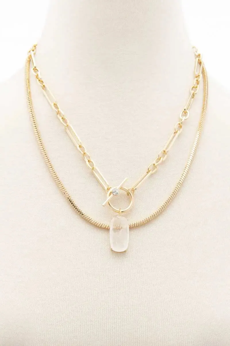 Oval Stone Toggle Clasp Layered Necklace