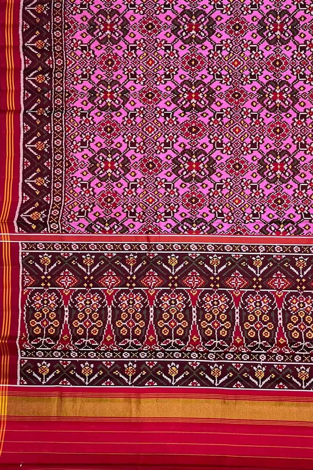 Pink Handloom Semi Patan Patola Silk Saree - Elegant Style