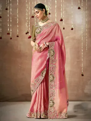 Pristine Light Pink Designer Silk Embroidered Saree