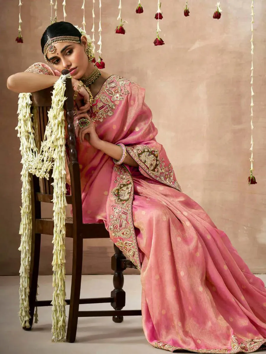 Pristine Light Pink Designer Silk Embroidered Saree