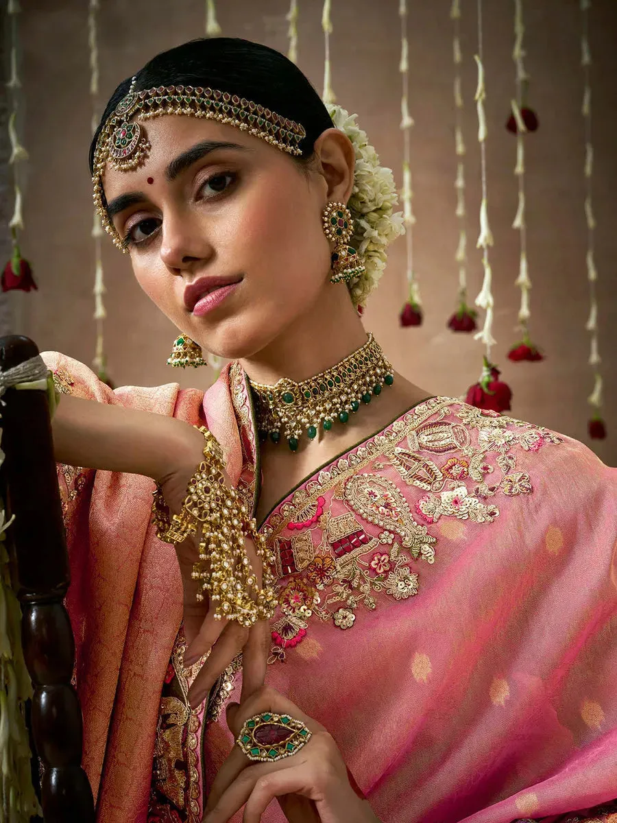 Pristine Light Pink Designer Silk Embroidered Saree