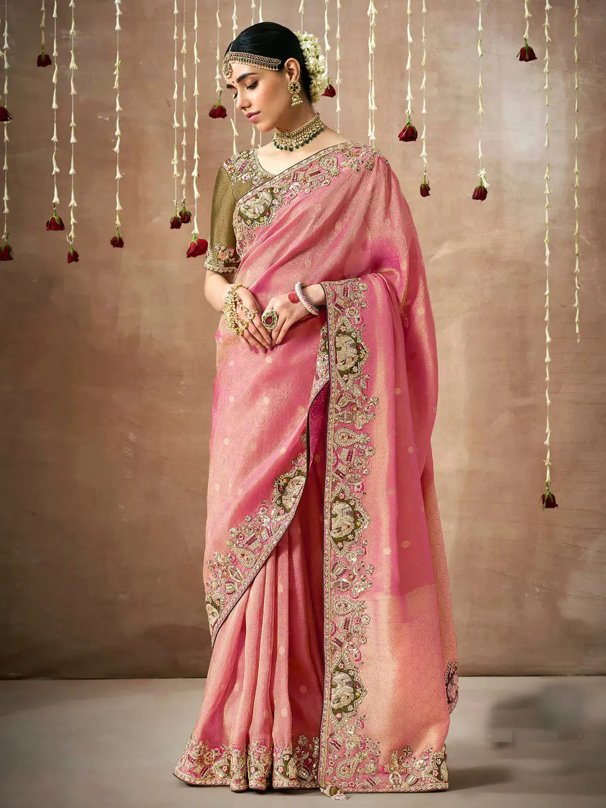 Pristine Light Pink Designer Silk Embroidered Saree