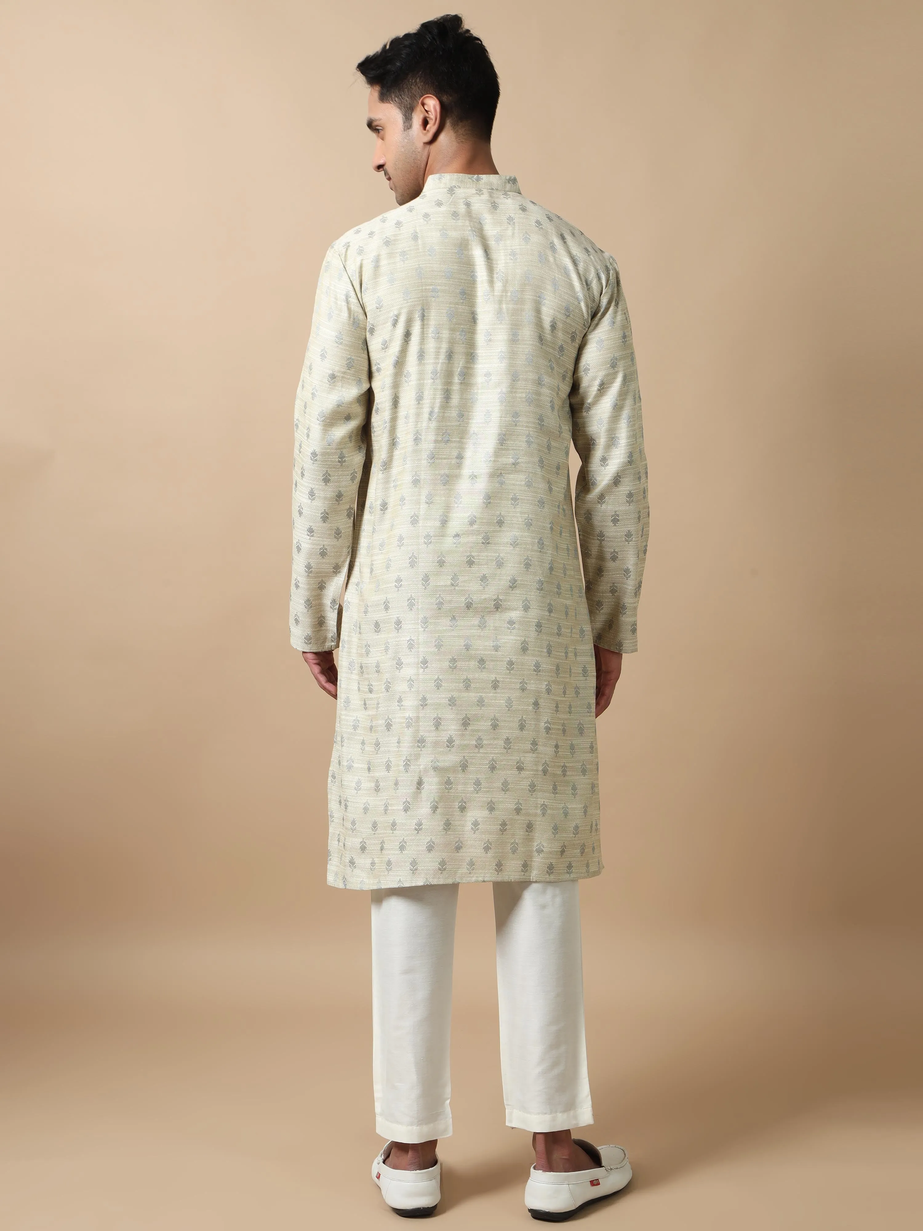 Silver Banarasi Leaf Buta Long Kurta